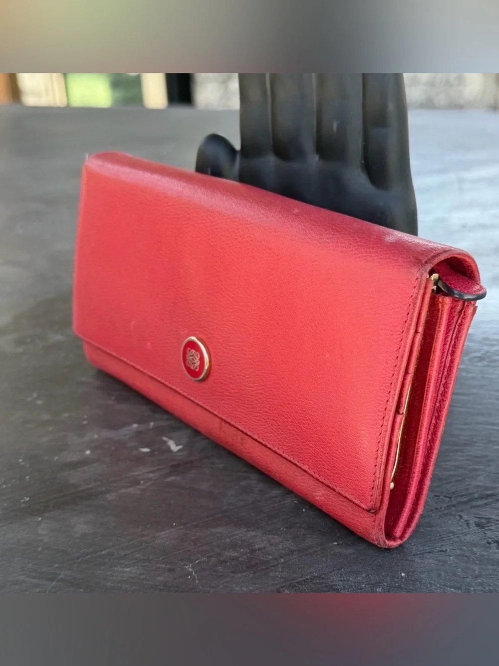 Authentic Vintage Loewe Anagram Leather Continental Long Wallet Gold Hardware